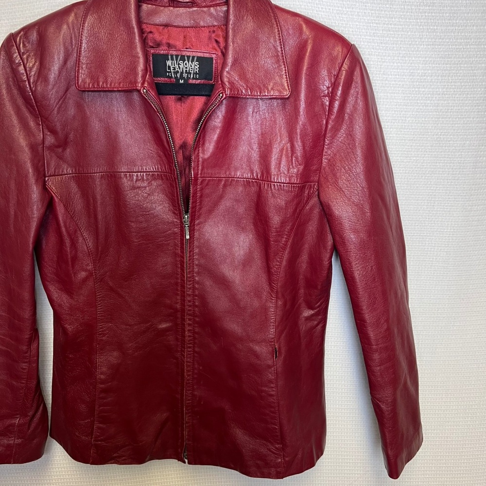 Wilsons Leather Pelle Studio Red Genuine Leather Zip Up Jacket Womens Medium - Picture 2 of 9